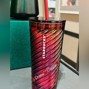 Starbucks Red Swirl Glass Cup Iridescent Cranberry Cold Tumbler New Holiday 2023
